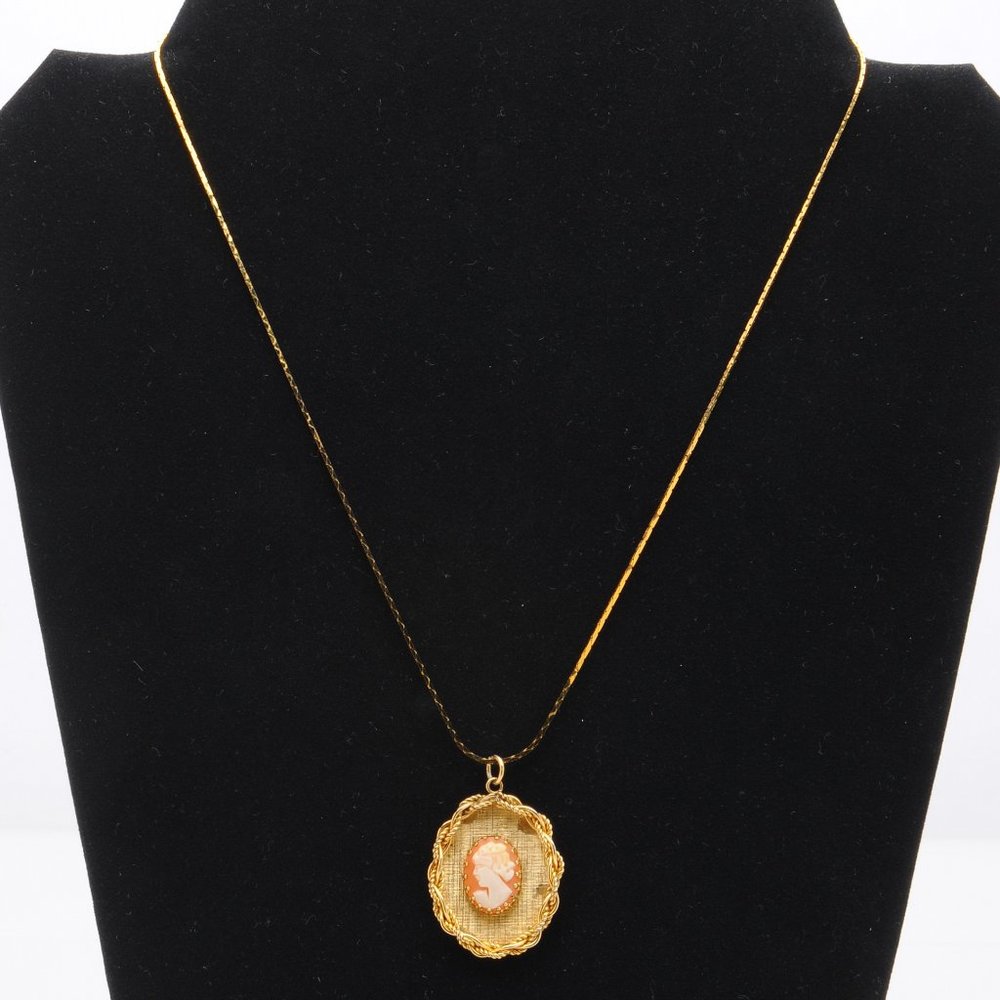 12K Gold Filled Cameo Pendant Necklace by JB - Picture 2 of 10
